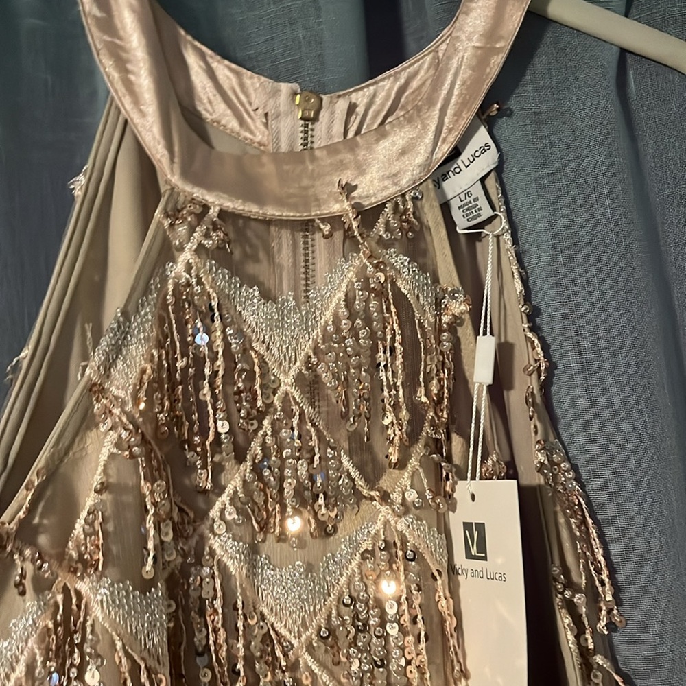 Stunning champagne colored tassel dress, fully functional zipper - Picture 3 of 3